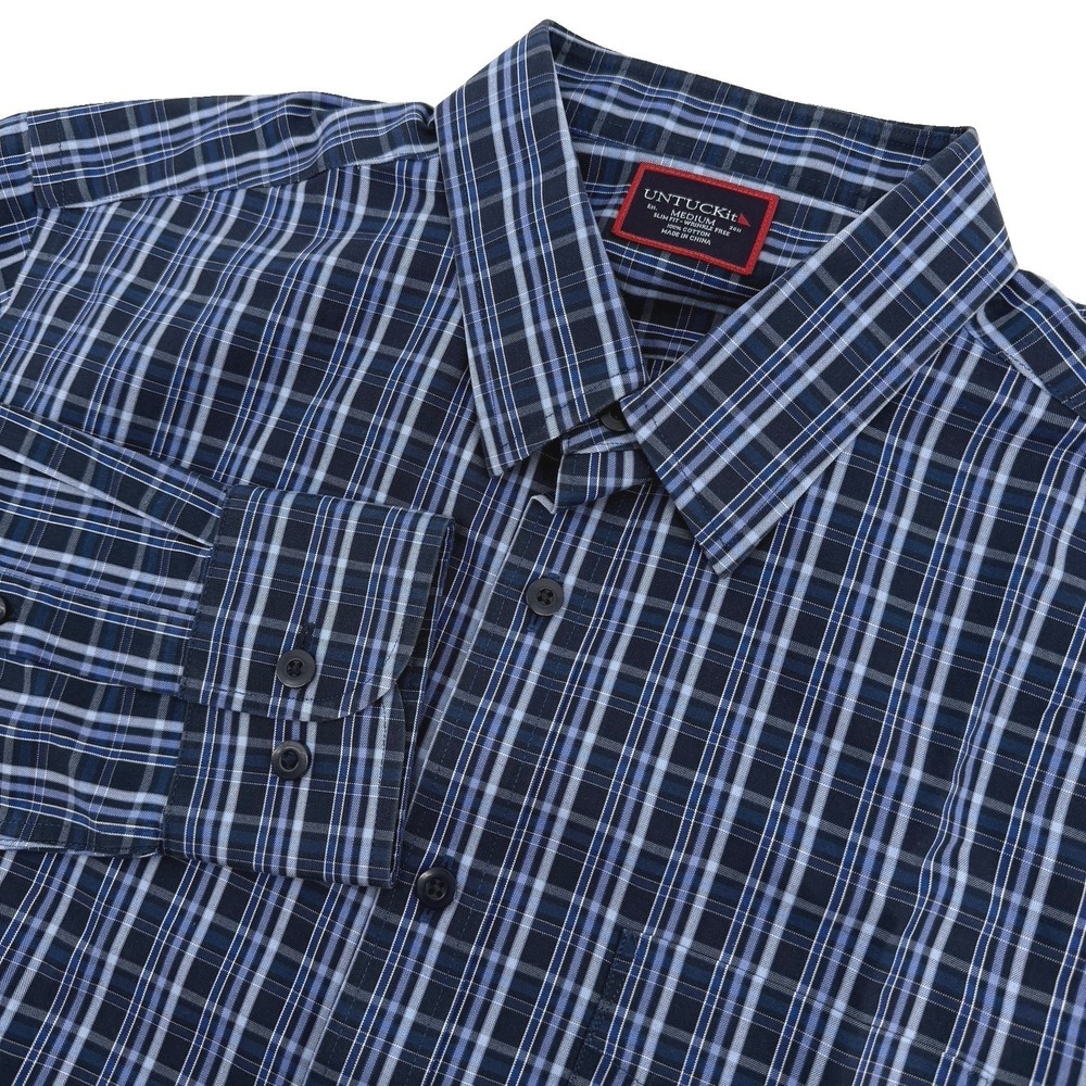 UNTUCKit Romorantin Shirt Mens M Blue Plaid Slim Fit Wrinkle Free Casual LS